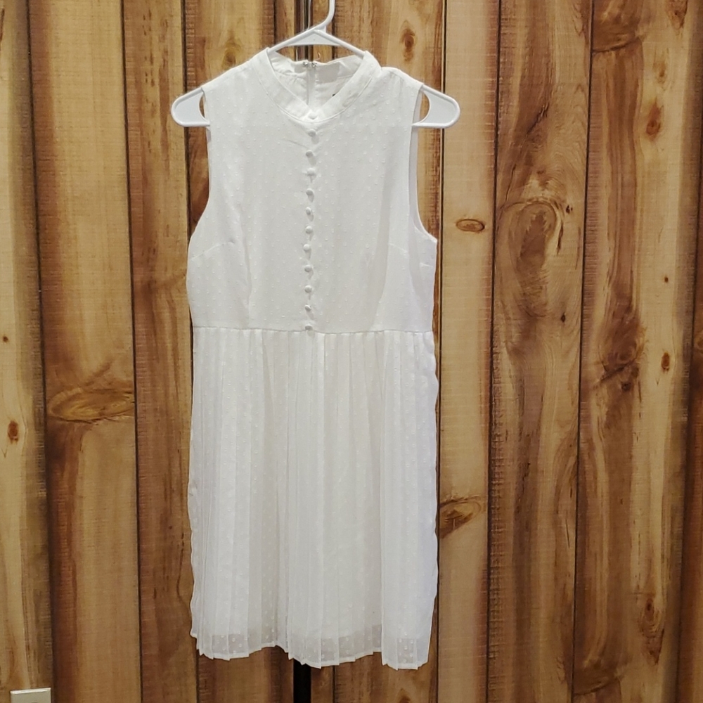 Modcloth White Pleats to Meet You Mock Neck Dress